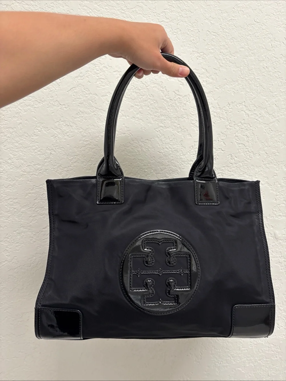 Tory Burch Black Patent Trim Nylon Tote